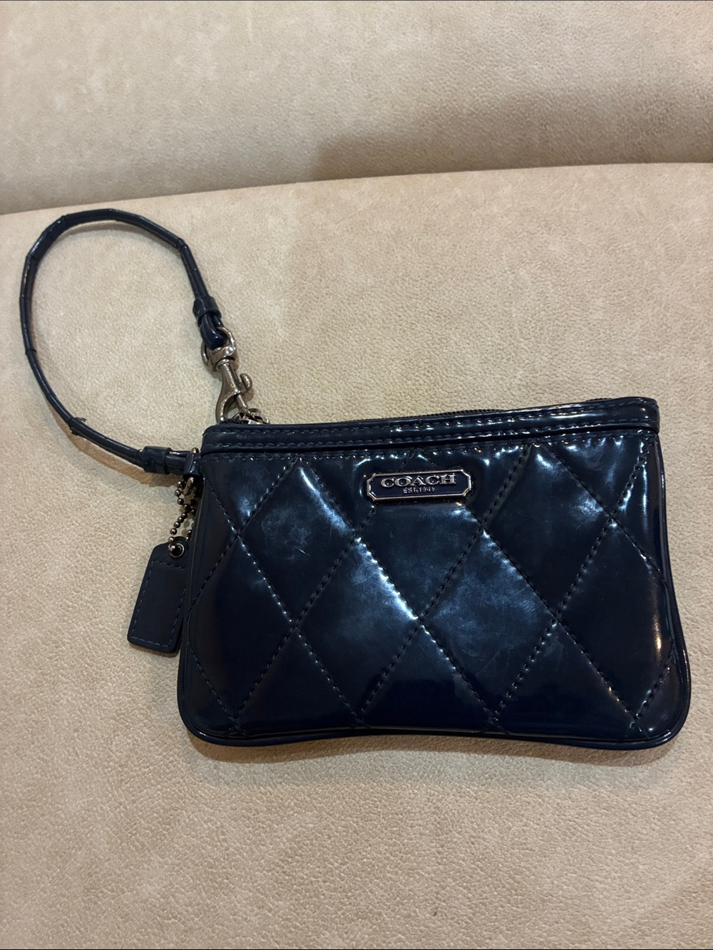 Coach Quilted Patent Leather Wristlet - Navy Blue